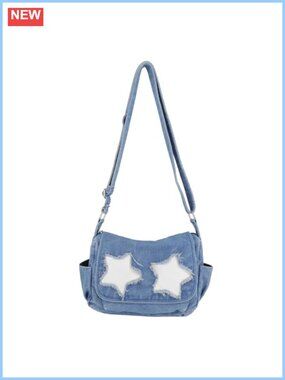 Y2K Denim Crossbody Bag Faded Wash Jean Purse Shoulder Handbag